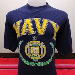 US NAVY Academy Crest Logo Original Vintage Single Stitch T Shirt 90s Logo 7 Size XL Cotton