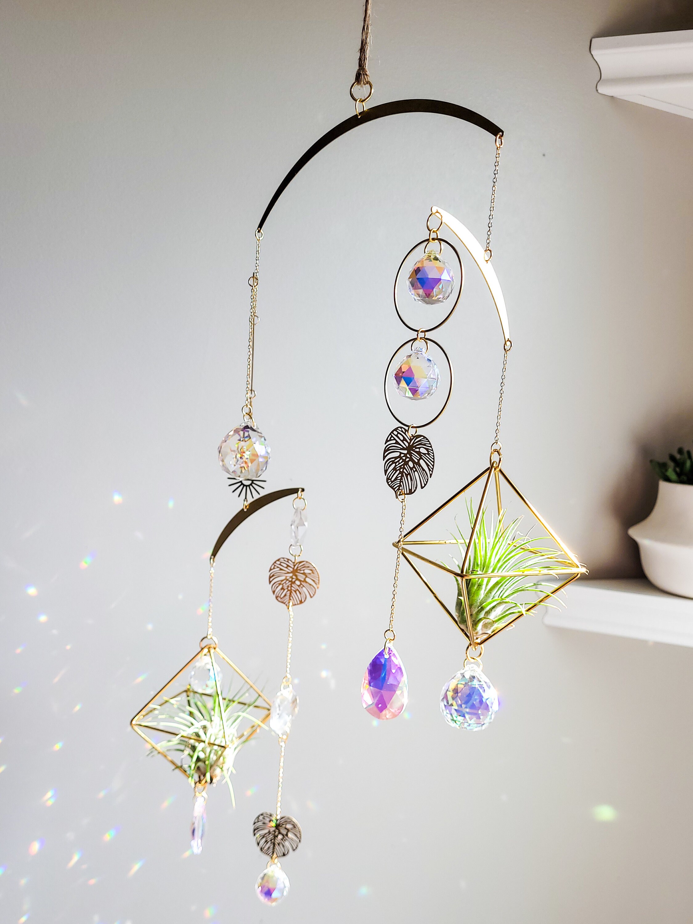 Plant Mobile Suncatcher Plant Hanger Crystal Suncatcher Etsy