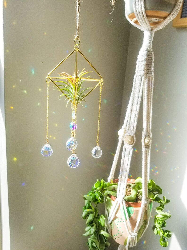 Gold Air Plant Hanger and Suncatcher Crystal Air Plant Etsy