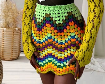 Crochet multi-coloured chevron / ripple granny stitch skirt