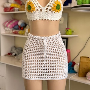 Crochet mini mesh skirt