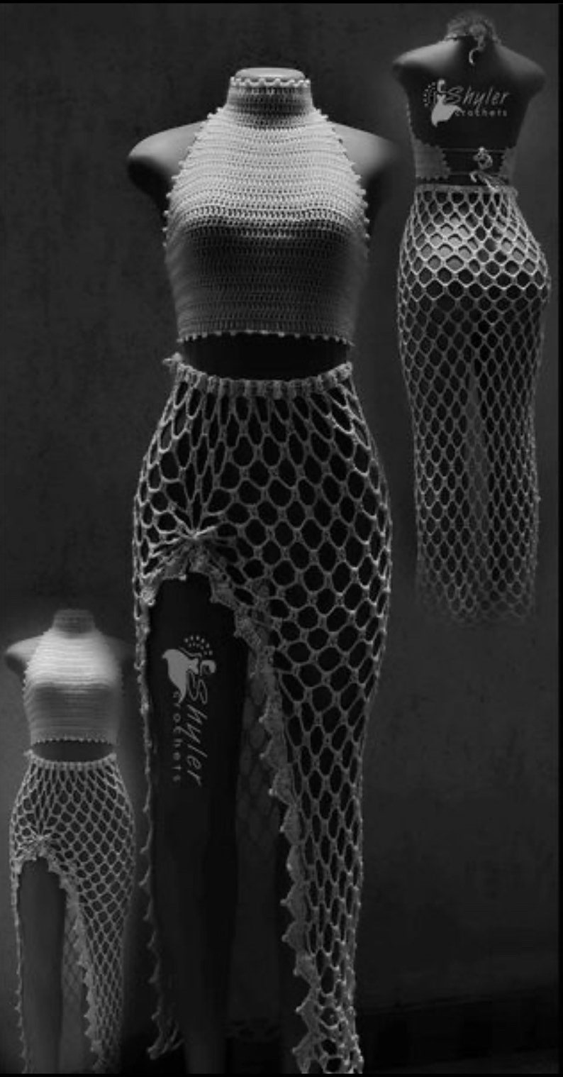 crochet high slit mesh beach cover up skirt image 6