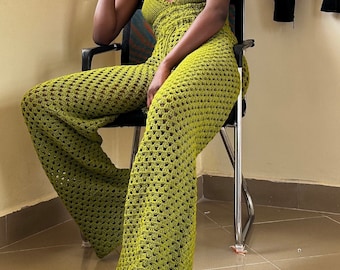 Wide leg granny stitch crochet pants