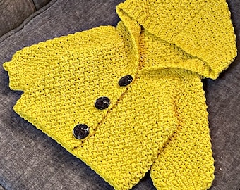 Mini Bean Crochet Hooded Cardigan