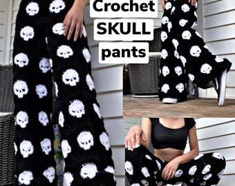 crochet skull pants / shorts | crochet halloween pants/ shorts | crochet granny square pants /shorts