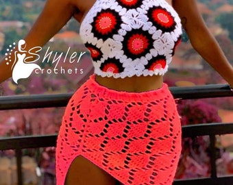 LEAFY CROCHET SKIRT (with side slit)