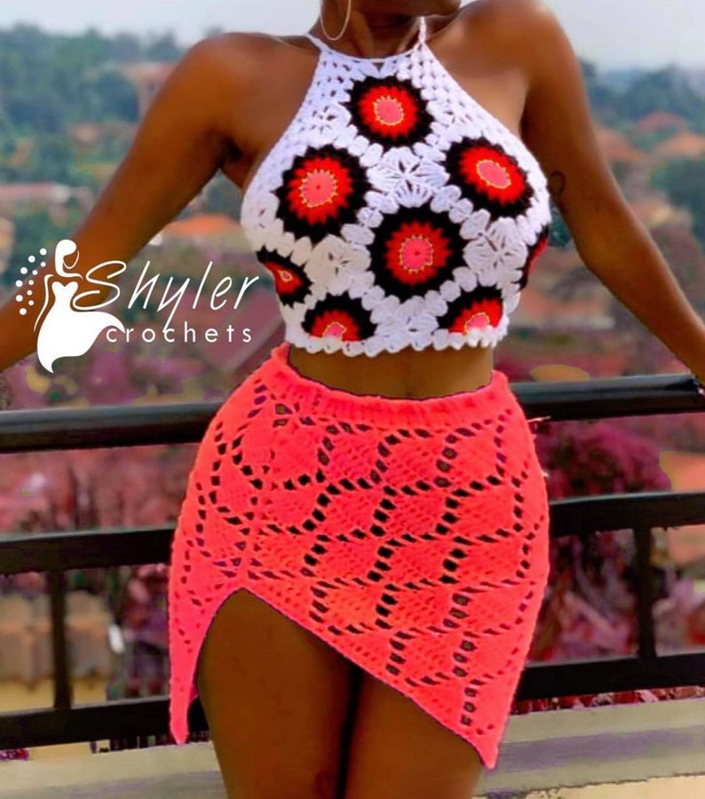 LEAFY CROCHET SKIRT with side slit