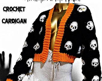 Ghostober crochet cardigan, Halloween crochet cardigan, spooky crochet sweater