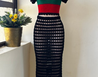 Crochet maxi mesh cover up skirt