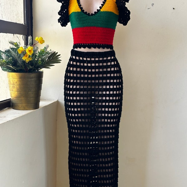 Crochet maxi mesh cover up skirt