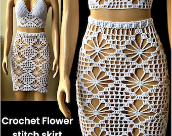 Falda punto encaje flores crochet