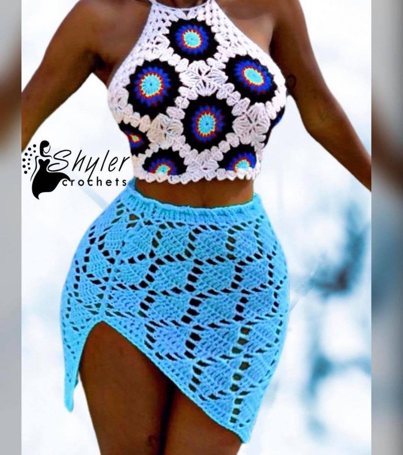 LEAFY CROCHET SKIRT with side slit
