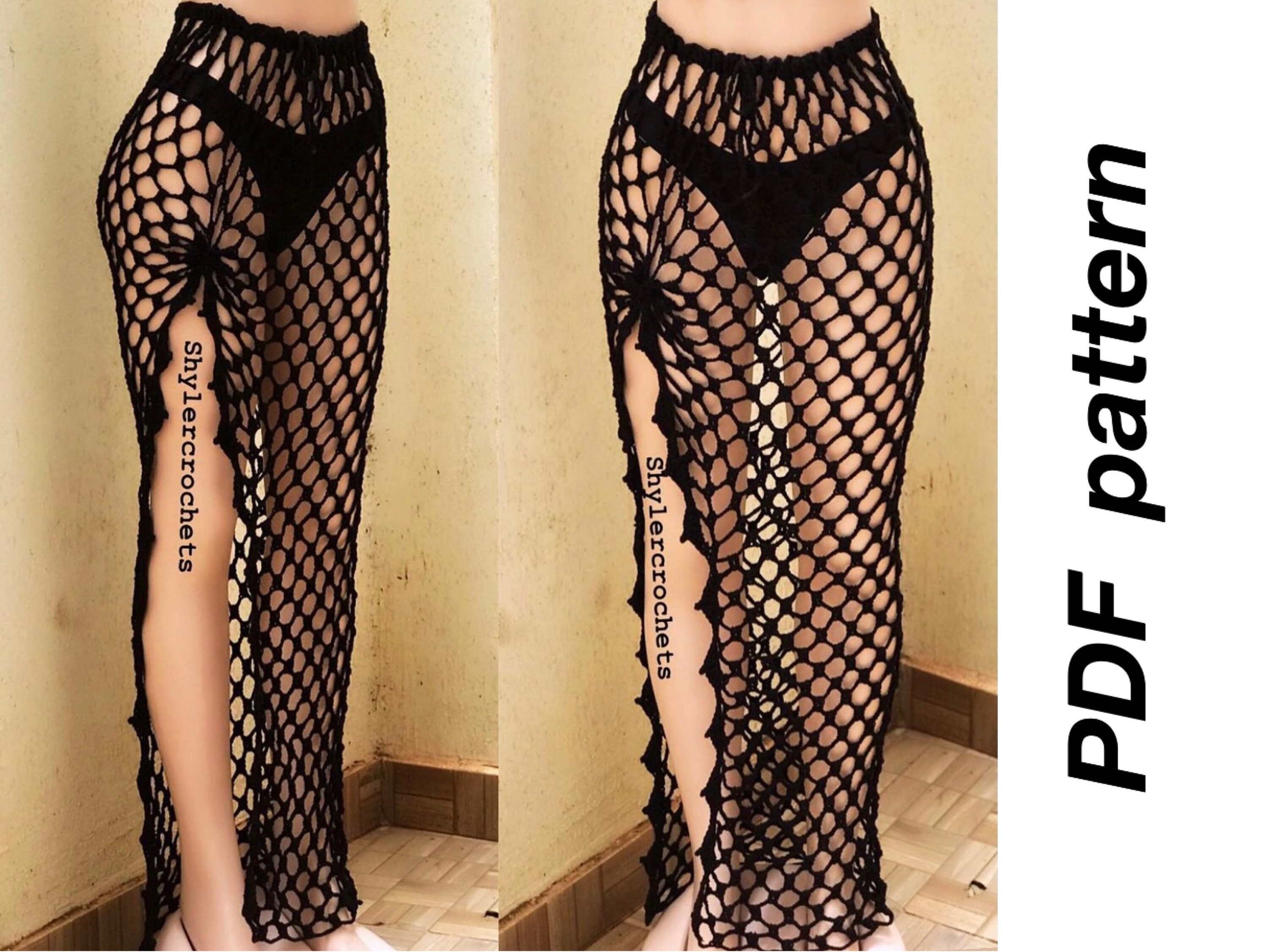 crochet high slit mesh beach cover up skirt