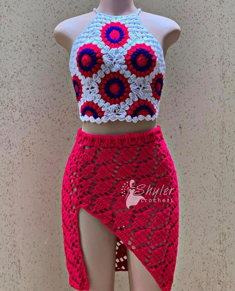 LEAFY CROCHET SKIRT with side slit