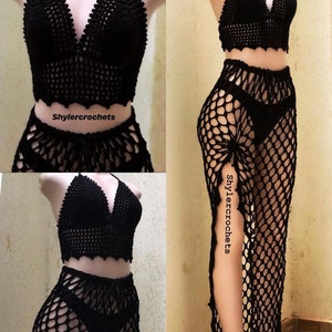 crochet high slit mesh beach cover up skirt image 7