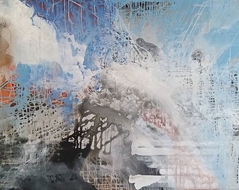 Original Abstract Painting Grey Blue, Original Modern Wall Decor, Large Contemporary Abstract Art On Canvas
