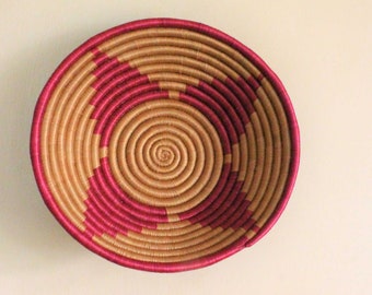 Wall basket-12" African Woven Basket-Woven Baket-Sisal and Sweetgrass-Rwadan basket-Hanging basket-African basket