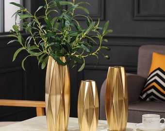 YYLI Vase Light Luxury Golden Floor Vase Living Room/Entrance/Villa Ceramic Dried Flower Decoration Ornaments Color : 60cm