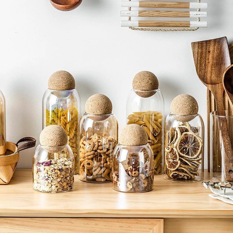 Glass Storage Jars Set With Cork Ball Lid/cork Lid Spice Etsy