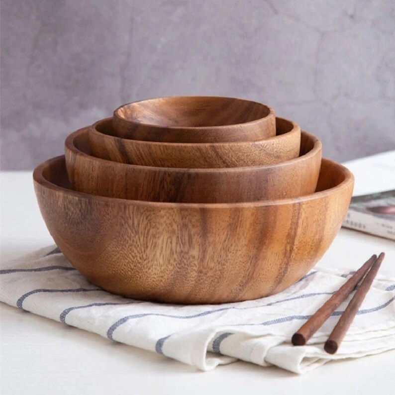 Acacia Wooden Bowl Japanese Salad Bowl Hard Wood Etsy