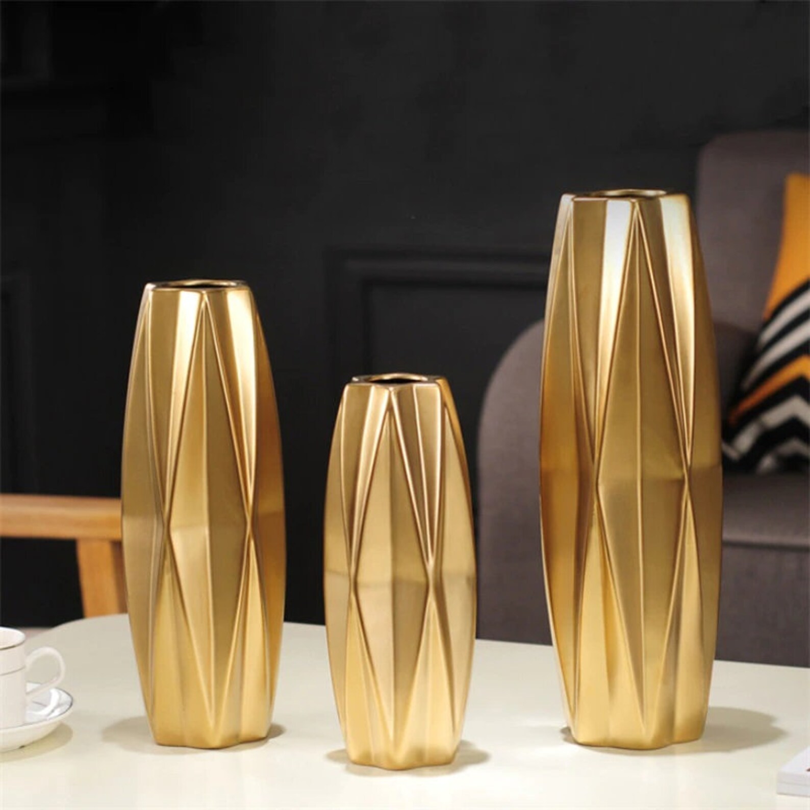 Golden Matte Geometric Vase Ceramic Vase FREE Etsy