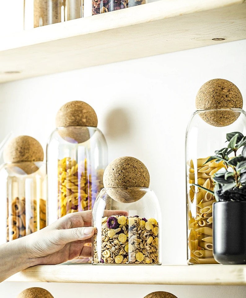 Glass Storage Jars Set With Cork Ball Lid/cork Lid Spice Etsy