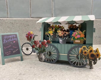 Tarjeta de cumpleaños con flor emergente 3D, bicicleta, mamá, esposa, día del padre