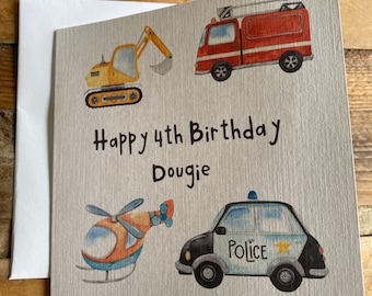 Bagger Geburtstagskarte Fahrzeuge jeden Alters personalisiert mit alles, was Sie wie Enkel, Neffe, Sohn, 1., 2., 3