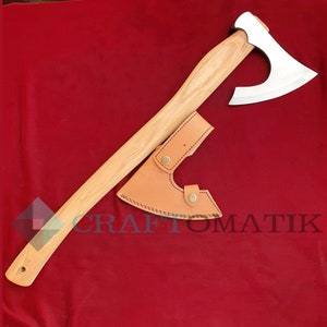 Viking bearded ax | 62 cm | Garden ax | Cleaver | Ax | Carbon steel ash wood leather sheath | Gift ax | VAX08
