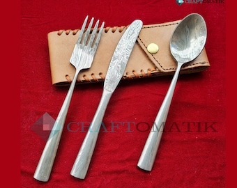 Set di posate Fuhrmann | Damasceno forgiato a mano | Medievale | Posate per barbecue - Set regalo di nozze