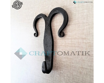 Hook | Medieval wall hook | Hand-forged wrought iron coat rack | Nostalgic antique style | HFWH09