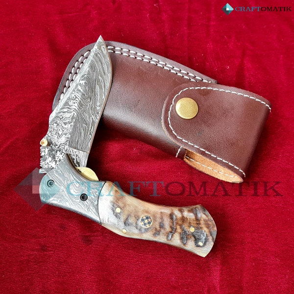 Pocket knife | Jackknife | Damask knife | Handmade Damascus Outdoor Knife | Rescue knife | Hunting | FK47
