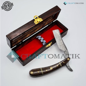 Rasiermesser | Damaszener Stahl | Geschenk Set | Hochwertig Herren Geschenk | Barber Razor DBR28