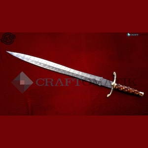 Damascus hunting sword | 83 cm | 33 Inch | Whole Erl | Long sword survival sword | with leather sheath | DS01
