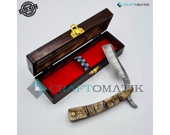 Rasiermesser | Damaszener Stahl | Geschenk Set | Hochwertig Herren Geschenk | Barber Razor DBR55