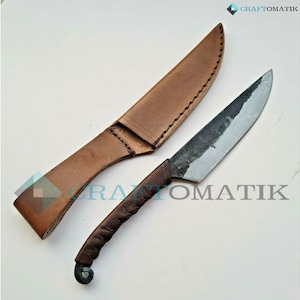 Celtic knife | Garden knife | Kitchen knife | Hand-forged knives | Leather sewn grip | 26.5 cm | Carbon steel + knife case | LARP
