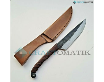 Keltisch mes | tuinmes | keukenmessen | Handgesmede messen | Met leer gestikt handvat | 26,5cm | koolstofstaal + messenkoffer | LARP