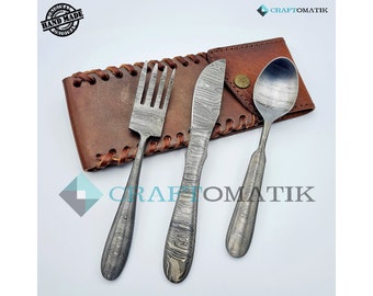 Damascus cutlery set | Damaskus steel | Handforged | Medieval | BBQ grill cutlery - wedding gift set