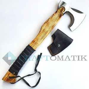 Viking bearded ax | 52 cm | Garden ax | Cleaver | Ax | Carbon steel ash wood leather sheath | Gift ax | VAX12 |
