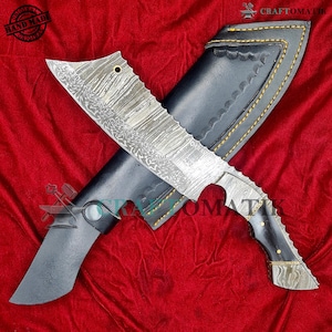 Damascus Steel Cleaver | Kitchen Chef Cleaver | Handmade Butcher Meat Cleaver | Buffalo Horn Grip | KC07