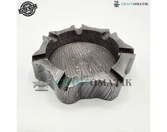 Damascus Steel Ashtray | Handcrafted Gift for Smokers | Royal Home Decor | Collector item for Smokers | Damascus Ashtray | DAT03