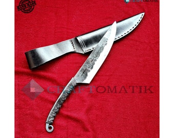 Celtic knife | Garden knife | Kitchen knife | Hand-forged knives | Leather sewn grip | 26 cm | Carbon steel + knife case | LARP
