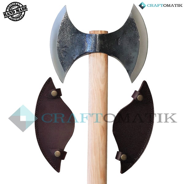 Double Blade Axe - Beard Axe - Viking Axe - with Leather Sheath - Gift for him, Christmas gift