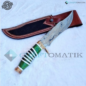 Damascus steel hunting knife | Elite Damascus Bowie | Original Damascus blade | Damascus Knife | DHK07