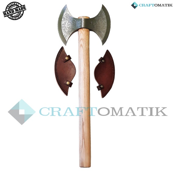 Hache Viking à double tête faite main, lame en acier au