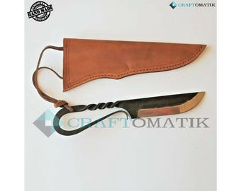 Coltello medievale | Coltelli forgiati a mano | 20 cm| Custodia in acciaio al carbonio + coltello | LARP | HFK01