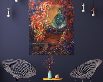 Arte mural moderno - Gran pintura original en óleo sobre lienzo - Pintura al óleo sobre lienzo - Obra original - Expresionismo - Diseño del hogar