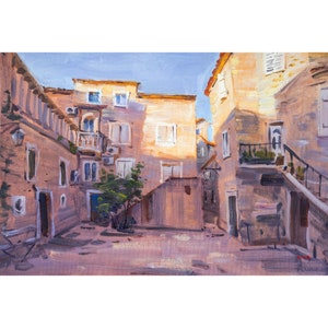 Italian courtyard, Architecture original oil painting, Italy wall art
