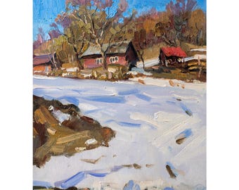 Original Ukrainian Spring Landscape Oil Painting on Canvas, Impressionist Art