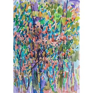 Autumn trees watercolor painting, Colorful nature wall art, Fall leaves original artwork
